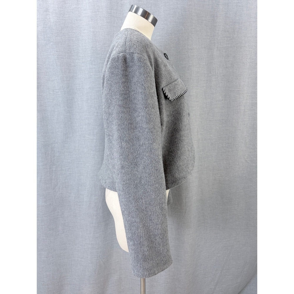 4th & Reckless Mable Gray Wool Blend Cropped Jacket Contrast Stitch XL - Picture 6 of 9
